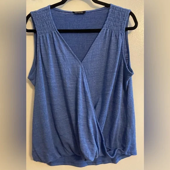 Cable & Gauge Blue Wrap Smocked Tank Top - Picture 1 of 3
